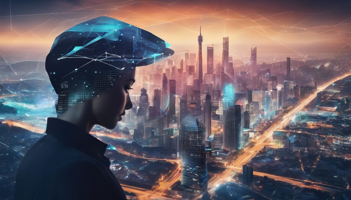 Een futuristisch dashboard van Exact com software met abonnementsgegevens en luchtfotografie.