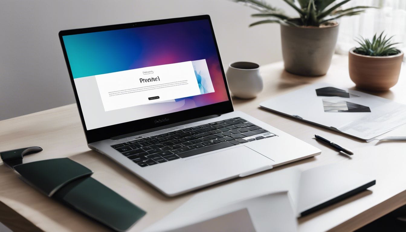 Een laptop met Adobe Photoshop, bewerkt een luchtfoto van een landschap.