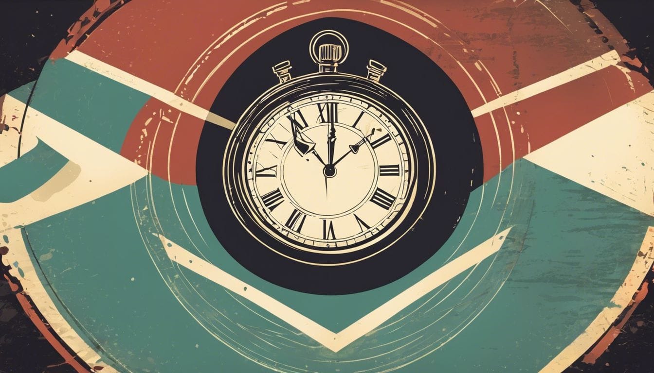 Een kalender met gemarkeerde datum, omringd door klok en zandloper.