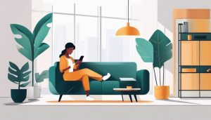 Een persoon sluit hun bunq-account op hun smartphone in een modern interieur.