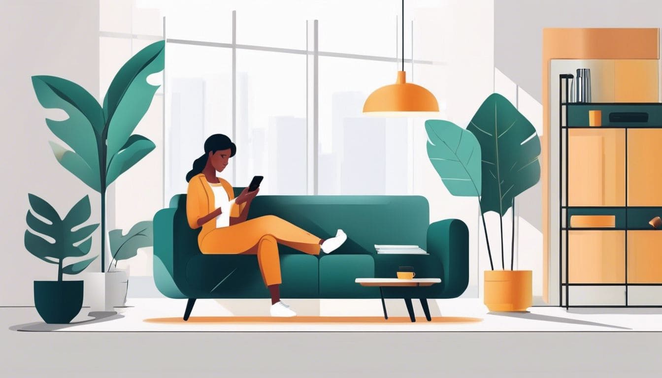 Een persoon sluit hun bunq-account op hun smartphone in een modern interieur.