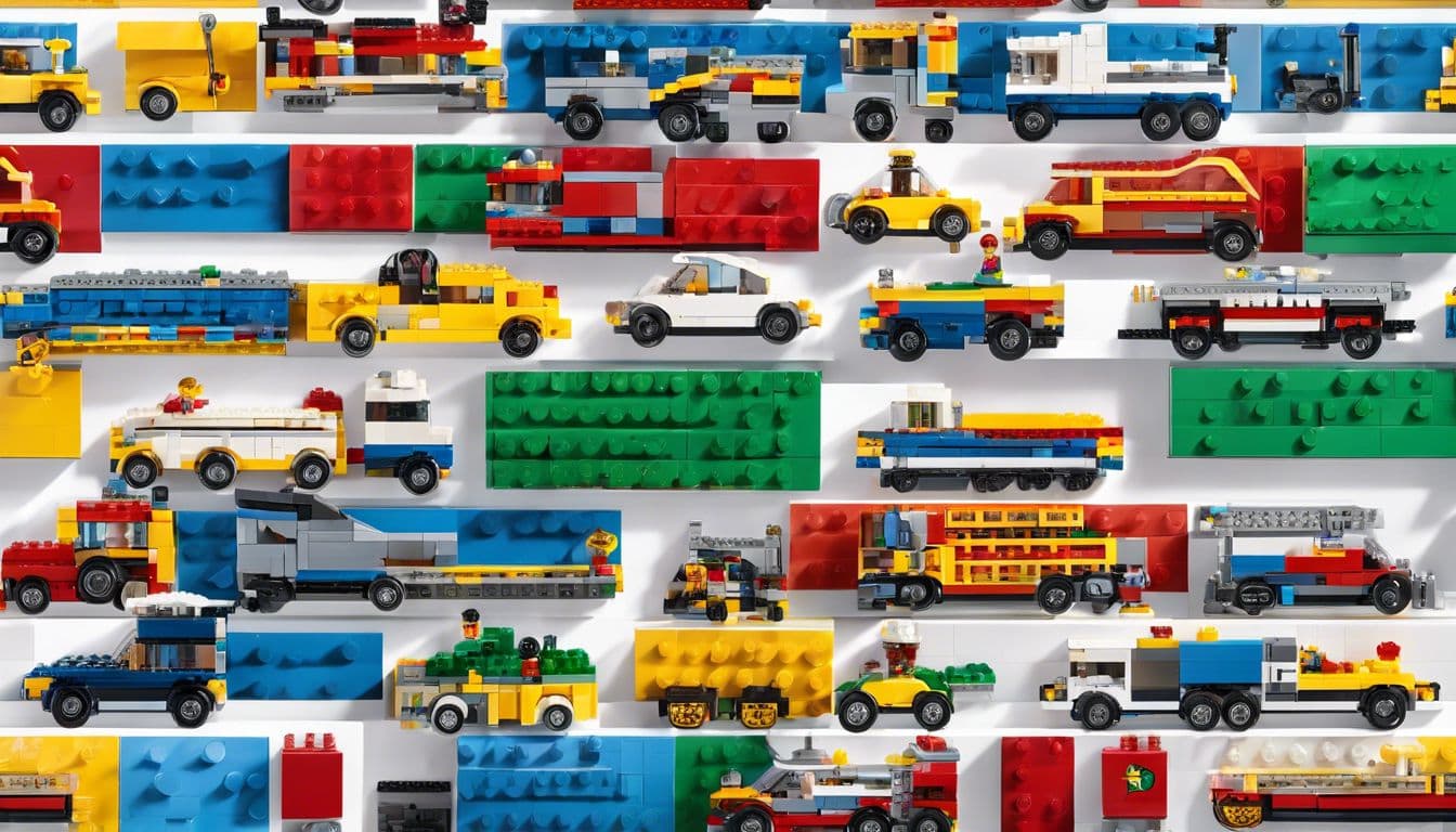 Diverse LEGO sets vormen een bruisende stadsgezicht in een lichte kamer.