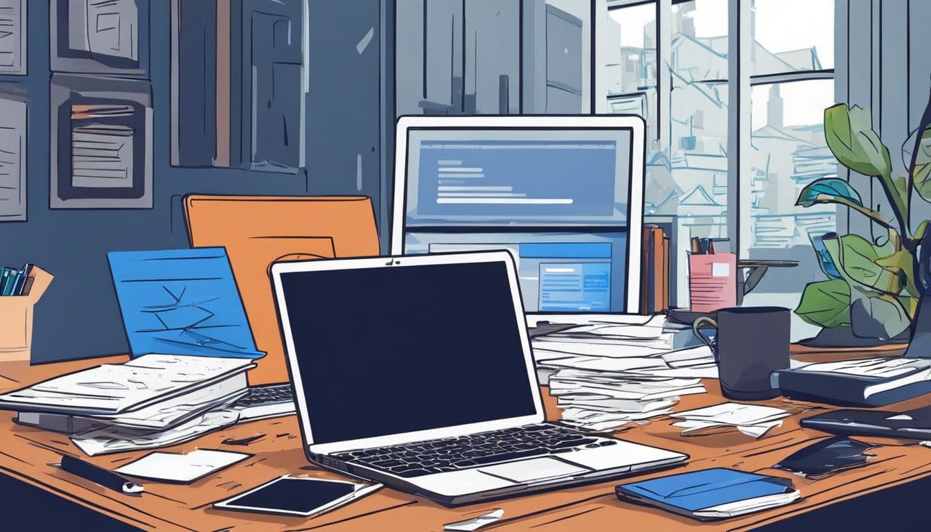 Een laptop met een geannuleerd Dropbox-abonnement in een kantooromgeving.