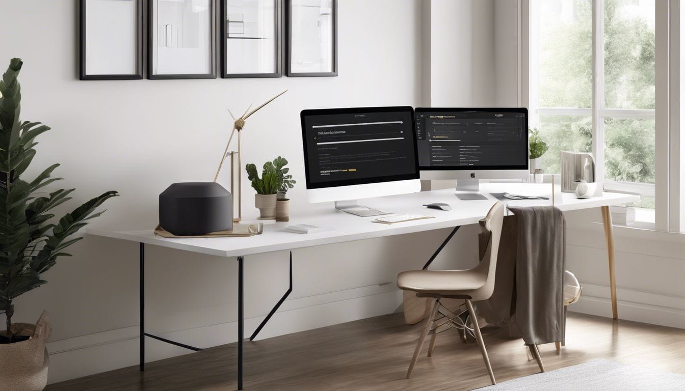 Een computer scherm met een Norton account instellingen pagina in een modern en minimalistisch kantoor. Een computer scherm met een Norton account instellingen pagina in een modern en minimalistisch kantoor.