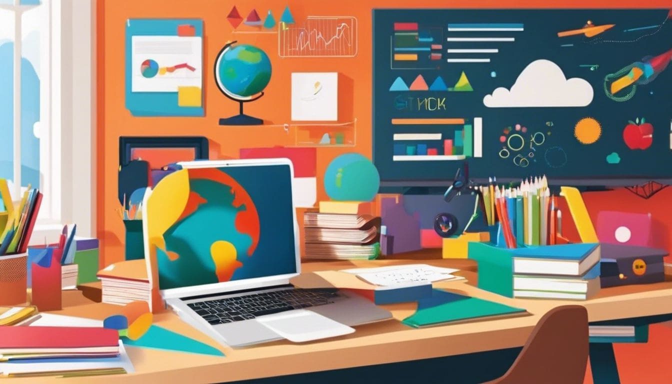 Een georganiseerde en creatieve kinderwerkplek met educatieve materialen.