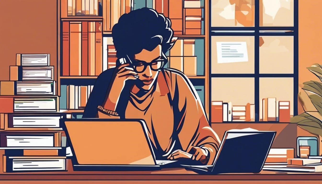 Een persoon vult een contactformulier op een laptop in een gezellige omgeving.