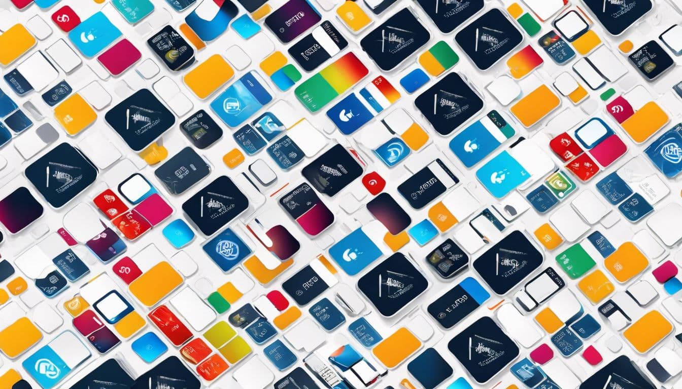 Verschillende simkaarten en digitale apparaten omringd door telecommunicatieprovider logo's.