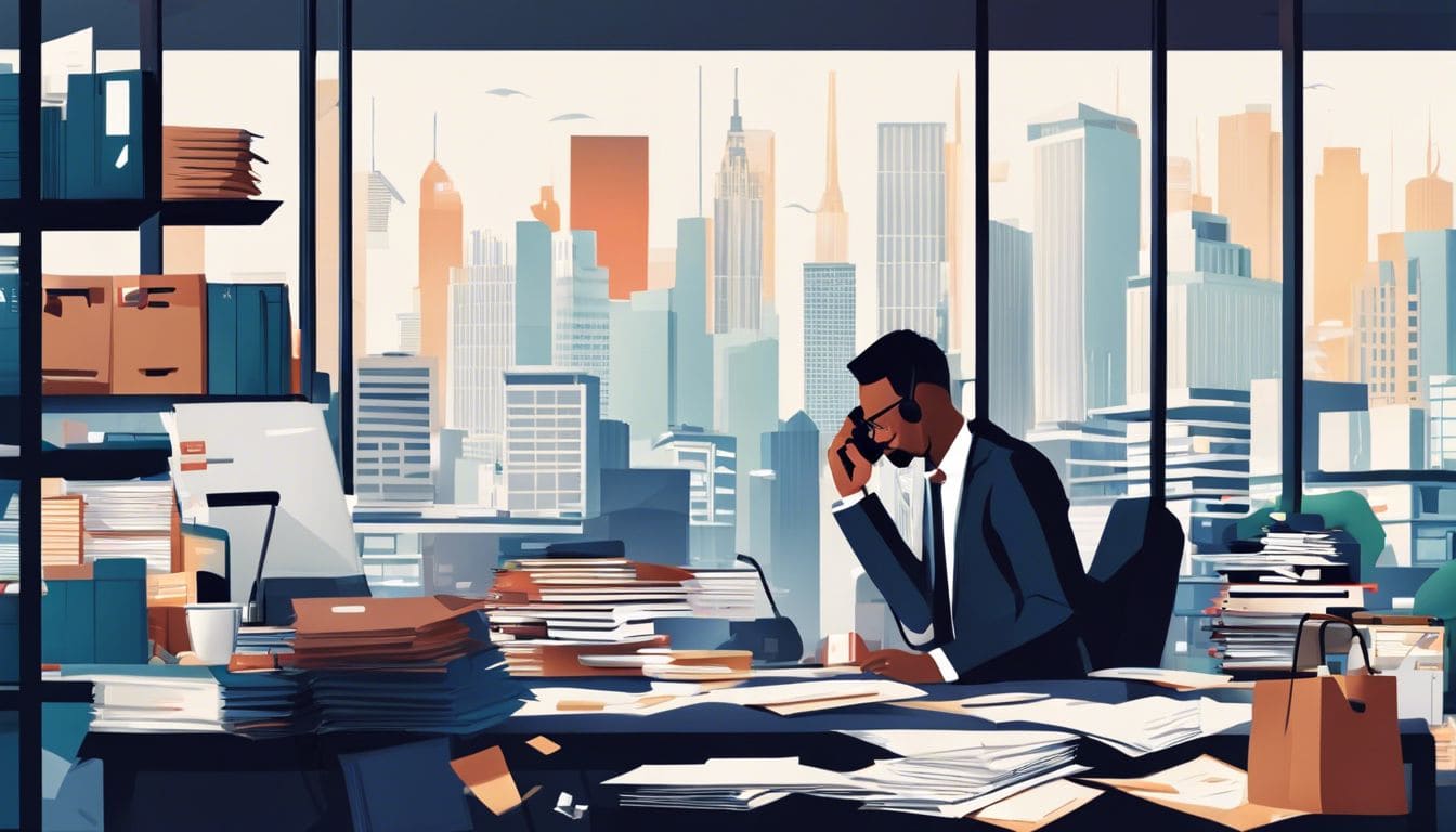 Een persoon is gefrustreerd terwijl hij aan de telefoon praat met de klantenservice.