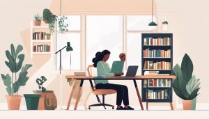 Een persoon typt op een laptop met de Parship website open in een opgeruimde en rustige werkruimte.