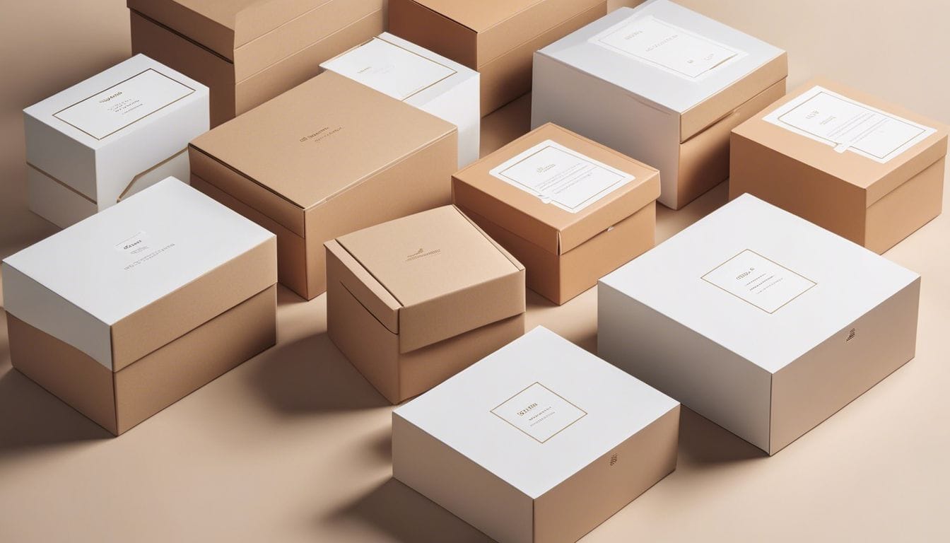 Een netjes gestapelde stapel abonnementsdozen in een minimalistische huisomgeving.