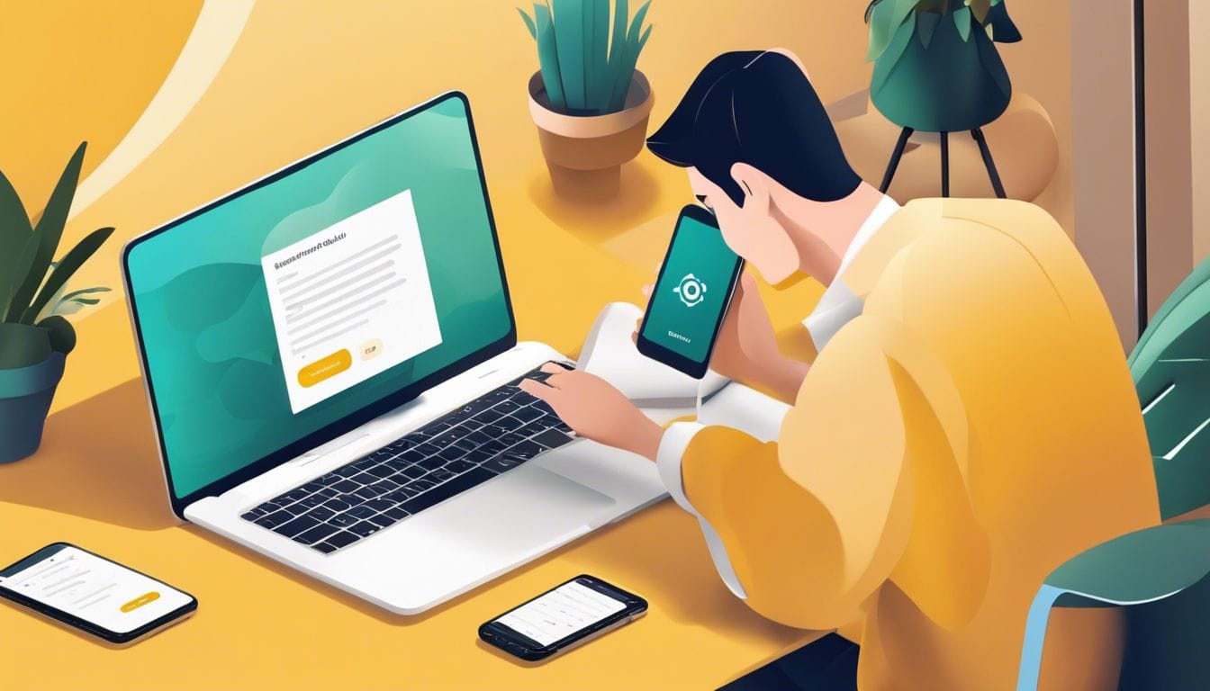 Persoon annuleert Bumble Boost-abonnement op smartphone in georganiseerde werkruimte.