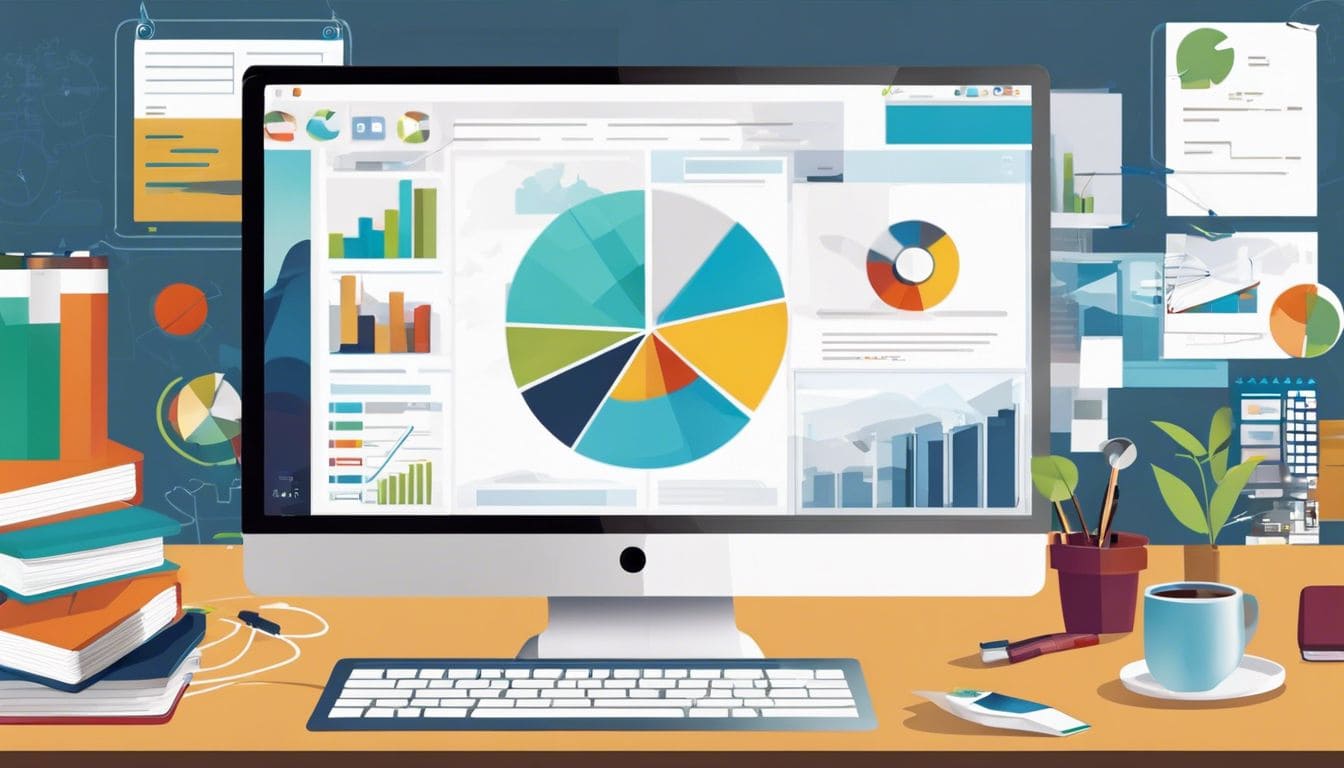 Een laptop met een Zoom-vergaderingsinterface omringd door kantoorbenodigdheden en drukte op de achtergrond. Een laptop met een Zoom-vergaderingsinterface omringd door kantoorbenodigdheden en drukte op de achtergrond.