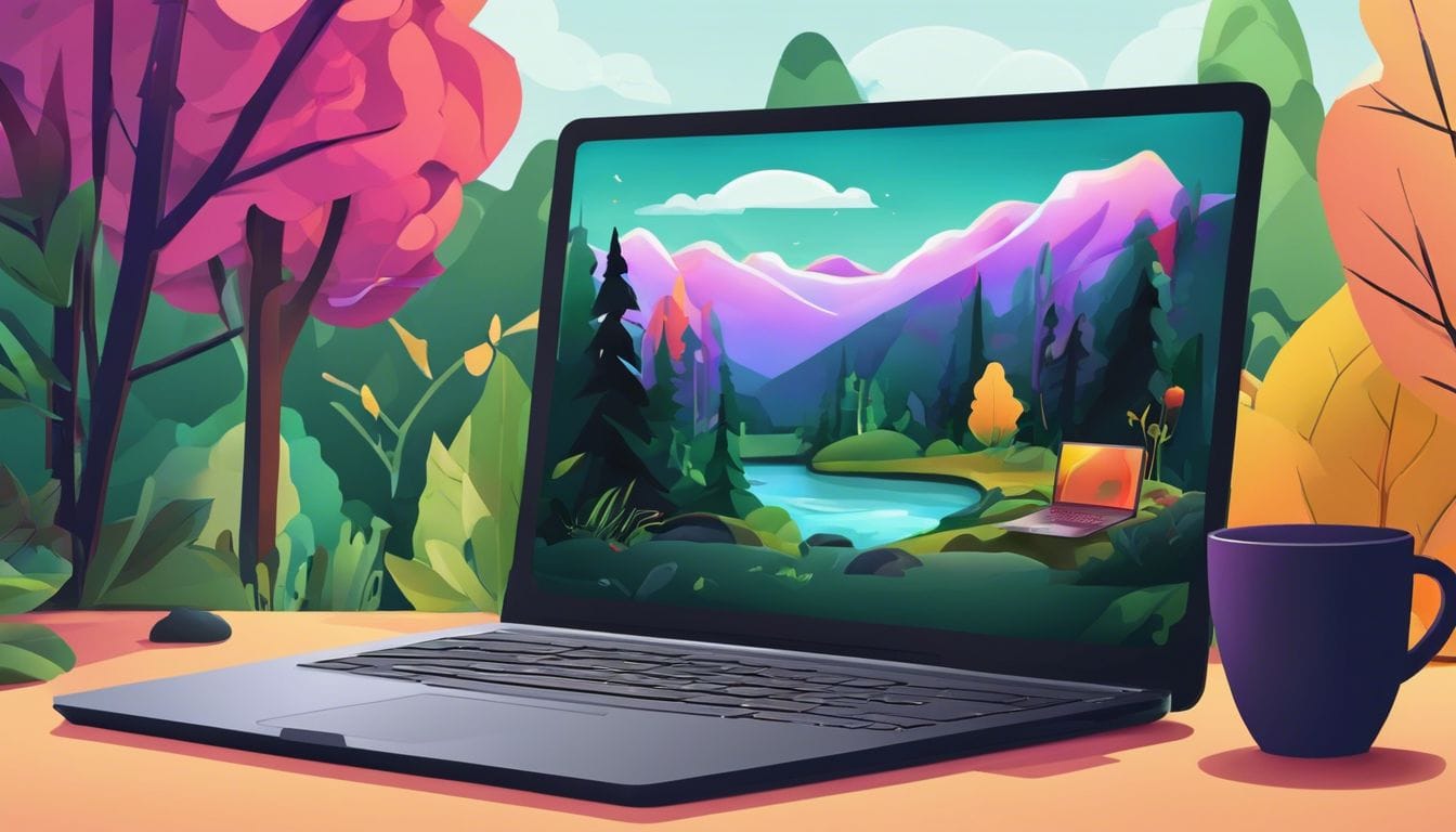 Een vredig bos met open laptop, weergeven van Adobe Lightroom. Een vredig bos met open laptop, weergeven van Adobe Lightroom.