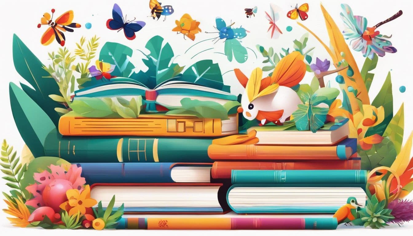 Een stapel kleurrijke educatieve boeken omringd door speelse puzzels en leuke speelgoed, levendige en diverse natuur fotografie, met de nadruk op het vastleggen van de essentie van de natuurlijke wereld. Een stapel kleurrijke educatieve boeken omringd door speelse puzzels en leuke speelgoed, levendige en diverse natuur fotografie, met de nadruk op het vastleggen van de essentie van de natuurlijke wereld.