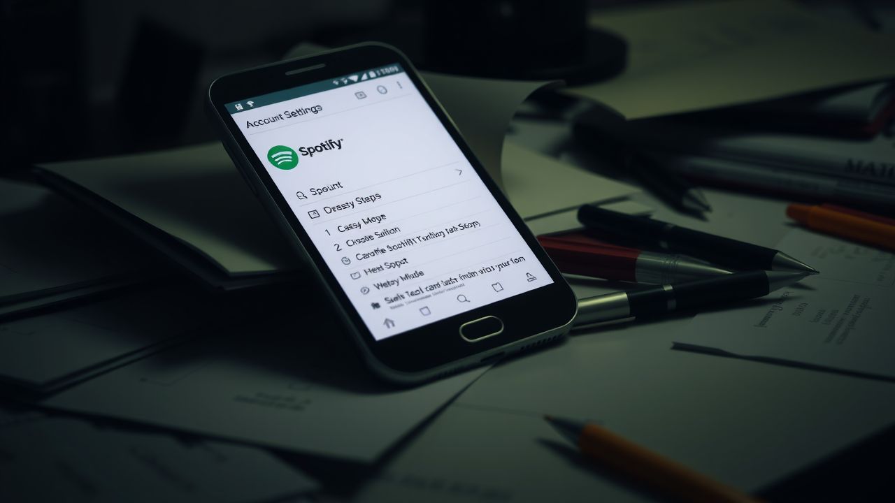Een oude smartphone toont de stappen voor het annuleren van een Spotify-abonnement.