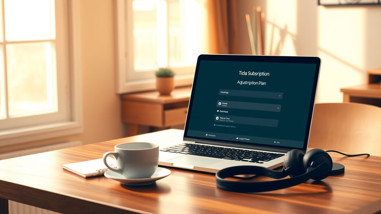 Een laptop met Tidal abonnement aanpassingen in een huiselijk kantoor.