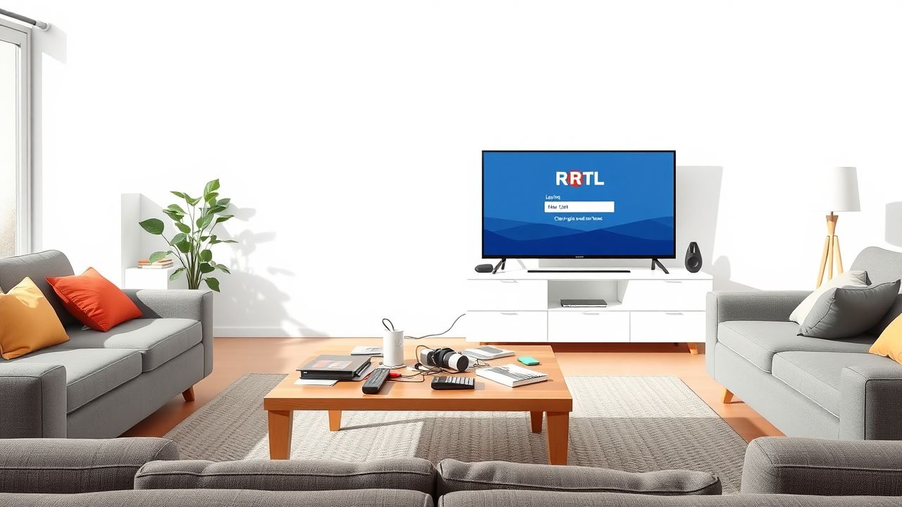 Een rommelige woonkamer met een smart TV en Google Chromecast. Een rommelige woonkamer met een smart TV en Google Chromecast.