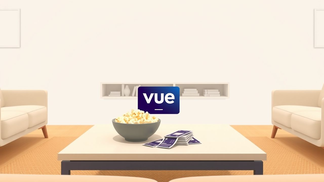 Een minimalistische woonkamer met filmgerelateerde items voor een gezellige filmavond. Een minimalistische woonkamer met filmgerelateerde items voor een gezellige filmavond.